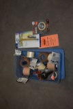 BIN W/ASSORTED TAPE & 3 CANS OF PAINT/BATTENES