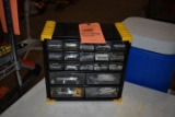 CONTAINER W/SMALL PLASTIC DRAWERS FULL OF ASSORTED HARDWARE