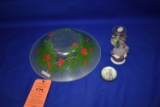 (4) ITEMS: LARGE GLASS CHRISTMAS BOWL,