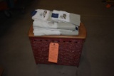 RED WICKER LAUNDRY BASKET W/WOODEN TOP,