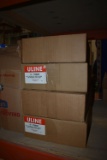 (4) NEW IN BOX, ULINE BOXES OF GLASS JARS W/WHITE LIDS,