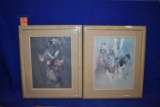 (2) NATIVE AMERICAN PAINTINGS BY C. NIGH, IN TAN FRAMES,