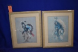 (2) NATIVE AMERICAN PAINTINGS BY C. NIGH, IN TAN FRAMES,
