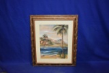 FRAMED & MATTED TROPICAL SAILBOAT PRINT, 24-1/2