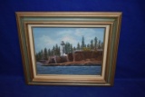 FRAMED LIGHTHOUSE ON CANVAS PAINTING, 25