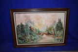 LARGE FRAMED SCENERY ON CANVAS, 42