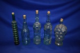 (5) DECORATIVE GLASS BOTTLES W/CORK TOPS