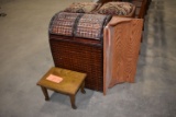 (3) ITEMS: WICKER DOUBLE LID LAUNDRY BASKET,