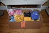 BOX OF BOWS; PINK, YELLOW, BLUE, AND SHREDDED BASKET