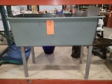 GRAY PLASTIC BIN ON METAL STANDS, APPROX. 35