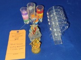 SHOT GLASSES, TOOTHPICKS, MATCHES, PLASTIC HOLDERS