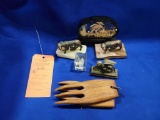 (6) MISC. HOME DECOR PIECES (WOODEN CLAWS, WOLF STATUE, ETC.)