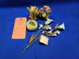 (5) MISC. CERAMIC GLASS PIECES (2 BIRDS, FLOWERS, ETC.)