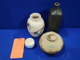 (4) HAND CRAFTED MISC. CLAY POTTERY VASES