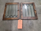 (2) WOODEN/GLASS CABINET DOORS W/KNOBS, APPROX. 16