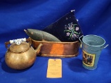 (5) MISC. HOME DECOR ITEMS (TEAPOT, METAL BUCKET, ETC.)