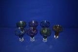 (7) SHORT COLORED WINE GLASSES