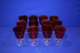 (13) RED GLASS W/CLEAR BOTTOM GLASSES