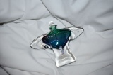 TEAL GLASS WING SHAPED PERFUME BOTTLE, 6-1/4