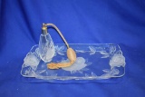 GLASS PERFUME BOTTLE W/MATCHING GLASS TRAY