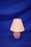 SMALL MAUVE COLORED LAMP W/PINK SHADE