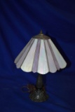 SMALL LAMP W/GLASS PURPLE/OPAL COLORED SHADE