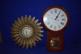 (2) WALL CLOCKS: REGULAOTR WOODEN & BRASS COLORED