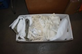 BOX OF QUEEN SIZE BEDDING: (2) CREAM BED SKIRTS,