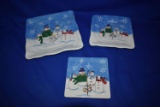 (3) GLASS SNOWMAN SERVING PLATES