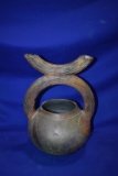 BROWN BOWL W/WOOD LIKE HANDLE, HOME DECOR