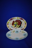 (2) LARGE FLORAL GLASS SERVING TRAYS