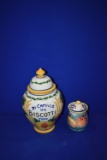 (2) FLORAL GLASS JARS
