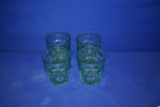 (4) SHORT GREEN GLASSES