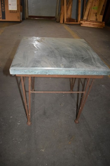 SMALL METAL FRAMED TABLE WITH SOLID SURFACE TOP, 18" SQUARE