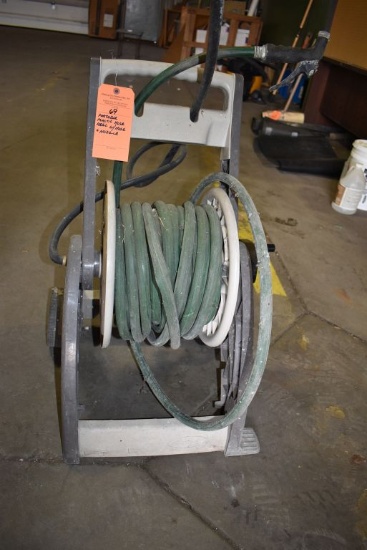 PORTABLE PLASTIC HOSE REEL WITH HOSE AND NOZZLE