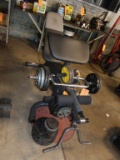 WEIGHT BENCH WITH BARS AND WEIGHT PLATES