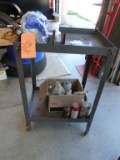 METAL TABLE WITH LOWER SHELF AND MISC. CONTENTS, 2' X 18