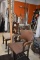 WOOD COAT TREE SOME HOOKS BROKEN AND (4) CHAIRS