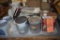 ASSORTED PAINT SUPPLIES- BRUSHES, PAINT, THINNER,