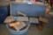 2' x 3' CHALKBOARD, (6) SMALL DECORATIVE WISHING WELLS