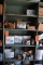CONTENTS OF FIVE SHELVES AND ON FLOOR UNDER IT;