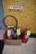 ASSORTED FIRE EXTINGUISHERS AND BRACKETS AND