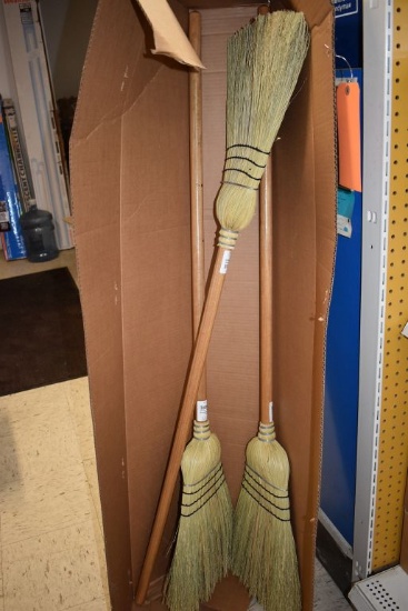 BOX WITH (3) NEW BROOMS