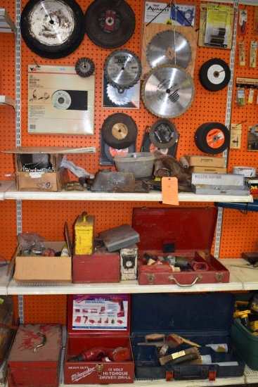 (4) BOXES OF 7" MASONRY BLADES AND PEG BOARD CONTENTS;