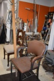 WOOD COAT TREE SOME HOOKS BROKEN AND (4) CHAIRS