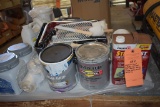 ASSORTED PAINT SUPPLIES- BRUSHES, PAINT, THINNER,