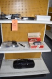 MISC. ON END CAP; ASSORTED CHARGERS, FIRST AID KIT,