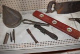 CLOCK, SAWS, SOLDERING IRONS AND MISC. VINTAGE TOOLS