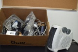 BOSTON ELECTRIC SPACE HEATER AND BOX OF CORDS AND MISC.