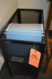 BLACK METAL TUB FILE WITH WHEELS AND LOWER SHELF,